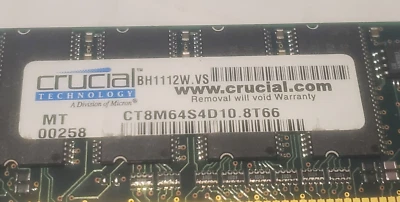 CRUCIAL MT8LSDT864AG-662C3 64MB SDRAM Memory Module SEE PICTURES - Image 1 of 4