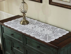 15"x27" White Vintage Crochet Lace Doily Rectangle Table Runner Dresser Scarf - Picture 1 of 9