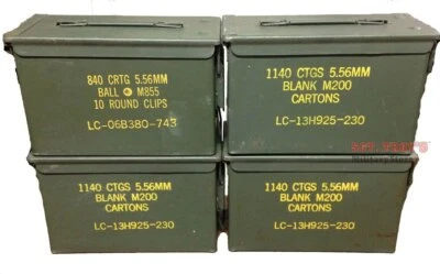 4 PACK Original .50 CALIBER 5.56mm AMMO CAN M2A1 50CAL METAL AMMO CAN BOX Empty - Image 1 of 4