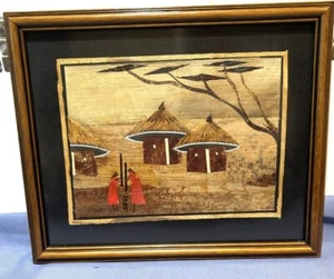 Antique Eswatini African Village Hand Crafted Framed Artwork Mid-Century - Picture 1 of 8