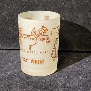 Antique Indian Totem Say When Frosted Shot Glass 4oz Humorous Mt. Rainier - Picture 1 of 10