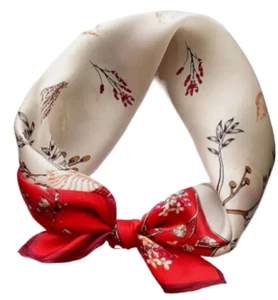 Sciarpa quadrata 100% seta 20" piccola donna fazzoletto avvolgente floreale rosso bianco WS458 - Foto 1 di 5