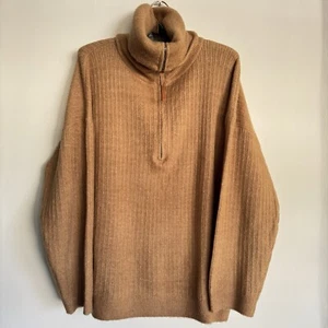 Suéter de punto acanalado con media cremallera de gran tamaño cuello alto camel talla S EDICIÓN ASOS - Imagen 1 de 10