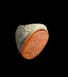 Antik Silber Oval Geschnitzt Karneol Ring Geätzt Band Floral Vögel Größe 8,5 - Bild 1 von 12