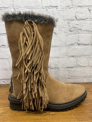 Botas femininas Sam Edelman Tilden camurça franja pele de cobra tamanho 8 marrom - Imagem 1 de 4