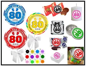 80TH BIRTHDAY PARTY FAVORS STICKERS for lollipops goody bags, favor boxes, - Picture 1 of 2