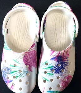 CROCS Classics Cyber Beach Clogs White & Seashells Women's Size 10 -Mens Size 8 - Picture 1 of 8