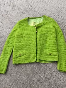 Maglione vintage verde lime taglia M cropped uncinetto oro bottoni foderato cardigan - Foto 1 di 10