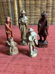 Vintage Hand Carved Wood Figures Statues Lot Of 5 Asian Themed - Picture 1 of 23
