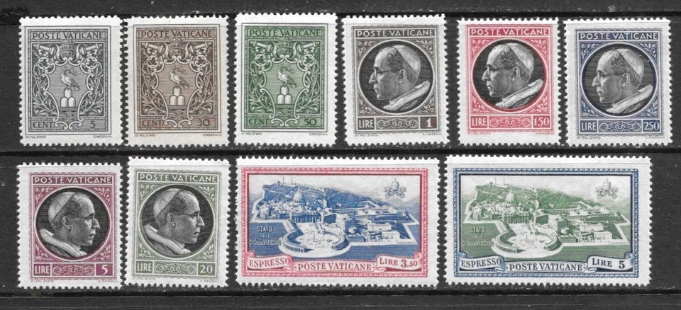Sello de la Ciudad del Vaticano, 1945, sc # 91-98 y E 5-6 (10), MLH / va - 107 Foto 1 de 1