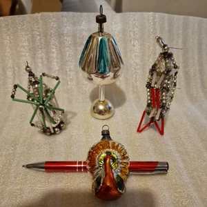 ANTIQUE VINTAGE MERCURY GLASS BEAD BEADED WINDMILL/BLIMP/LAMP/PEACOCK - Picture 1 of 9