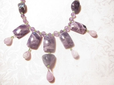 VINTAGE ARTISAN STERLING SILVER 20" HUGE AMETHSYT & PERIDOT STONES NECKLACE - Image 1 of 4