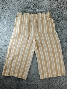Madewell Pants Women's L Beige Smocked Huston Pull-On Crop Stripe Linen Blend - Picture 1 of 12