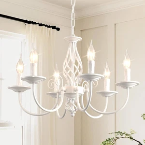 Lampadari Di Campagna Francese, Lampadario Vintage Bianco a 6 Luci, Lampada a So - Foto 1 di 12
