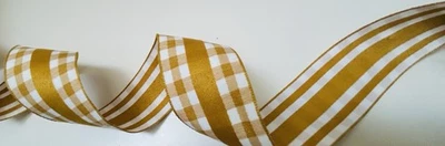 "Cinta de otoño de 10 yardas 1,5"" W amarillo mostaza blanco cinta a cuadros borde con cable" Foto 1 de 3