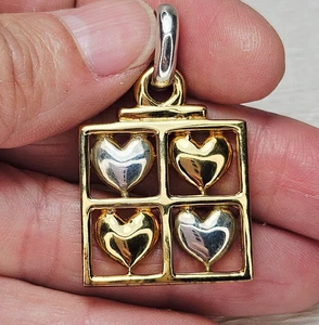 Sergio Bustamante Sterling 18k Gold RARE 4 Square Heart Pendant Mexican Artist - Picture 1 of 9