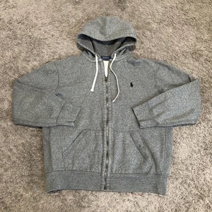 Polo Ralph Lauren Full Zip Hoodie Men Size L Grey Waffle Lined Hood Heavyweight - Picture 1 of 11