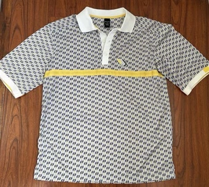Sean John Polo Shirt Medium Mens Gray Yellow All Over Print Stretch Vintage - Picture 1 of 6