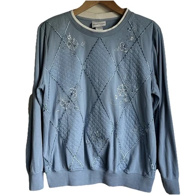 Sudadera Alfred Dunner M Mujer Azul Estrás Bordada Grandmacore Granny Foto 1 de 4