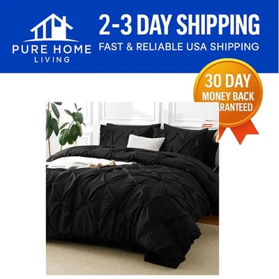 Modern Geometric Pinch Pleat Full Size Comforter Set - 7 Pieces in Black - Image 1 of 4