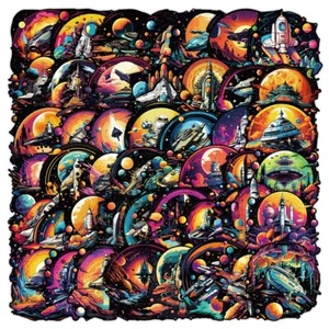 50pc Waterproof Vinyl Stickers Spaceship Galaxy Outer Space Luggage Phone Laptop - Picture 1 of 11