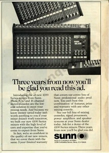Sunn 1989 mezcladores tableros electrónica música antiguo anuncio impreso idea de regalo única (2196) - Imagen 1 de 1
