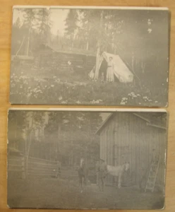 #5 - Pair of Historic RPPC’s – IN CAMP AT LOST LAKE – Mom & Son At Tent & Cabin - Picture 1 of 4