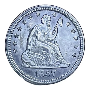 1857 Seated Liberty Quarter High Grade AU++ Type 2 Without Motto & Full Stars - Picture 1 of 2