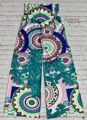 USA JUp PLUS SIZE Womens HIGH WAIST GREEN PINK FLORAL PALAZZO PANTS 1X 2X 3X - Image 1 of 3