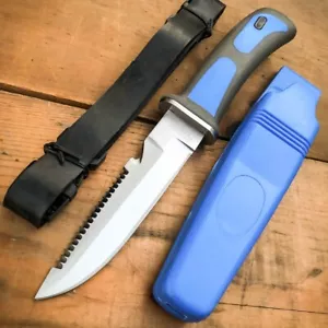 Tauchermesser feste Klinge Scheide Tauchbein + Armschlaufen Edelstahl blau - Bild 1 von 4