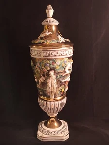 Antique Capodimonte Italy Rococo Style Urn Porcelain Relief 1366/122 Large 16" - Picture 1 of 24