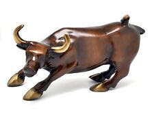 Charging Bull Statue Brass Wall Street Cattle Sculpture Stock Market 7" 3.52 lbs