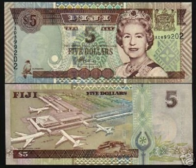 FIJI 5 DOLLARS P-105B 2002 x 10 Pcs Lot BUNDLE AIRPLANE BOAT QUEEN BIRD UNC NOTE - Image 1 of 2