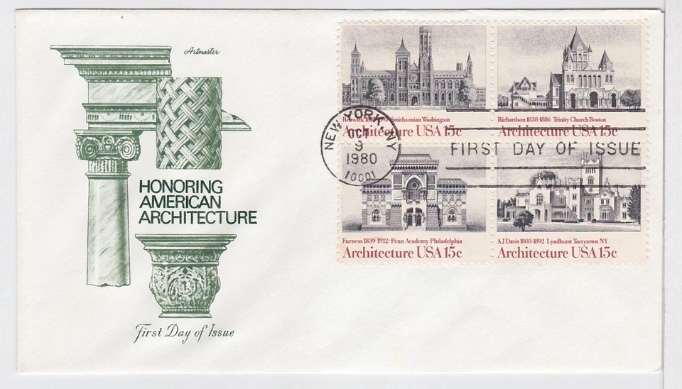 TurtlesTradingPost- American Architecture- 1980 - FDC #1838-41- Artmaster Cachet - Image 1 of 1