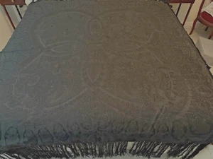 Antikes schwarzes Klavier Hochzeit spanisches Schal seidige Fransen 60”x60” - Bild 1 von 7