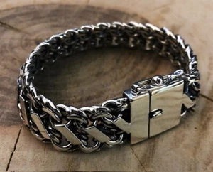 "Brazalete pesado unisex de plata esterlina doble Bismarck caja fuerte gabor 8,75" - Imagen 1 de 8