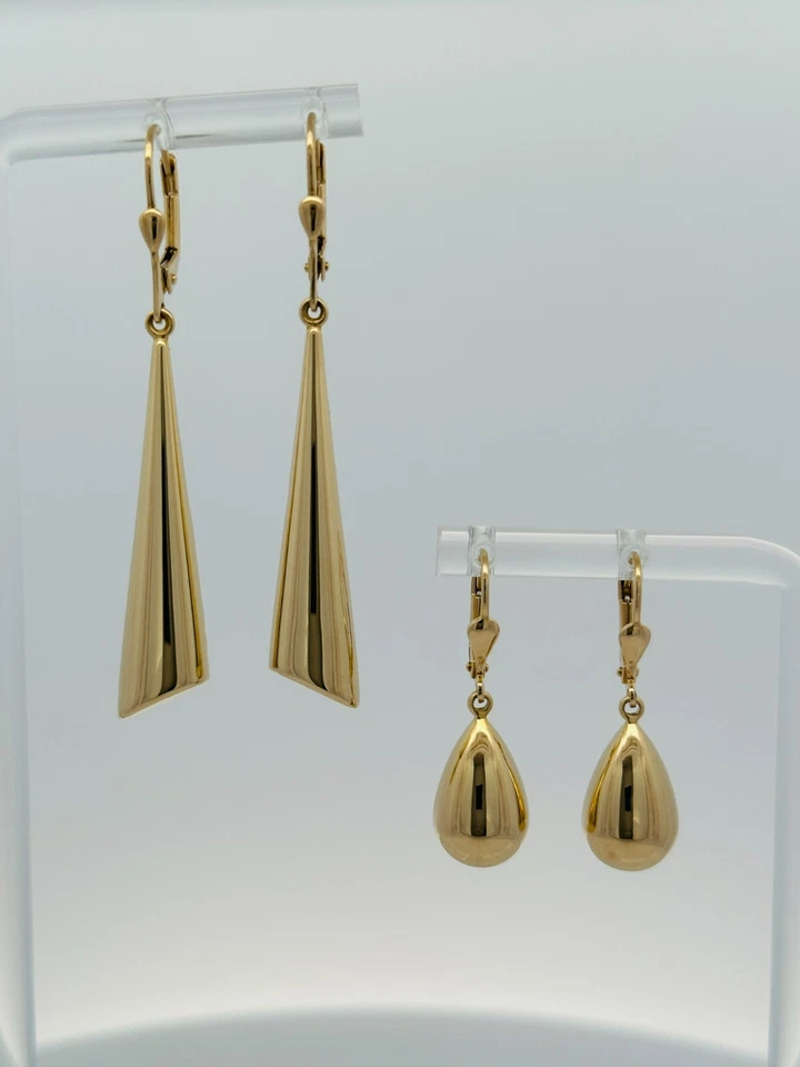 14k Solid Fancy Dangle Earrings with Leverback Fine Jewelry Made in Italy Gift - Image 1 of 2