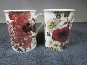 2 Lovely Vintage Heath Mccabe Bone China Mugs Pink Wild Flower Floral Design - Picture 1 of 9