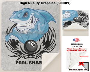 Gran manta de lanzamiento de lana sherpa para jugador de billar tiburón piscina blanca arte dibujos animados - Imagen 1 de 6