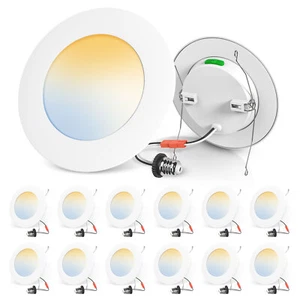 1/12 Pack Led Recessed Lights 5CCT 6 inch 12W Ultra-Thin Dimmable Ceiling Lamps - Picture 1 of 18