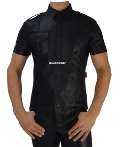 6651 Perforietes lederhemd Slim Fit hochwertiges leder hemd,Police leather shirt - Picture 1 of 8