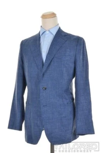 ATELIER MUNRO Blue Houndstooth Wool Silk Linen Blazer Sport Coat Jacket - 40 R - Picture 1 of 9