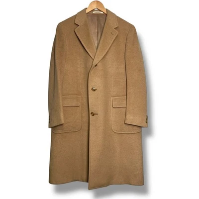 Vintage 90s Mens Camel Hair Overcoat Tan Coat Single Breasted Lined Size 40R - Image 1 of 4