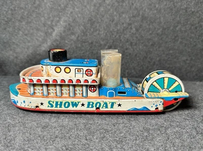 Vtg Japanese Friction Toy Tin Steam Engine Litho Show Boat 1950s 1960s - Image 1 of 4
