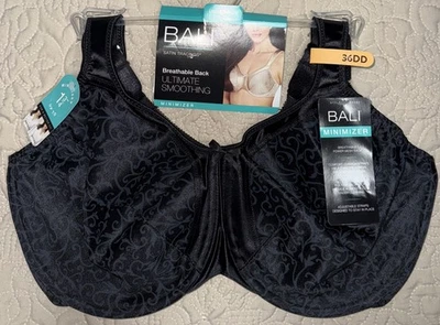 Nuevo con etiquetas Sujetador con aros Bali Minimizador Negro Transpirable Espalda Sin Forro Talla 36DD Foto 1 de 4
