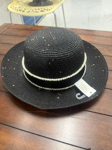 Sombrero de sol negro iglesia congregación mujer pajita de papel cinta negra blanca - Imagen 1 de 7
