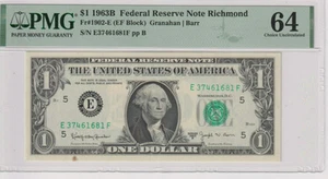 **BELOW COST** Fr 1902-E 1963B $1 FRN E37461681F PMG 64 RICHMOND BARR 1963-B - Picture 1 of 2