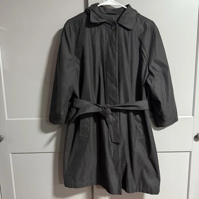 London Fog Petite Hooded Button Front Trench Coat Waist Tie Black 2P Detective - Image 1 of 4