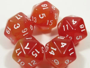 NEU RPG Würfel 5er Set D20 - Mysty Rot Gelb mit weißer Tinte - Bild 1 von 1