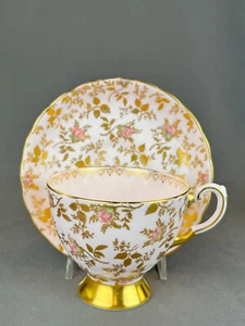 Royal Tuscan SUNSHINE Pink Rosebuds Footed Cup & Saucer : MINT - Picture 1 of 15